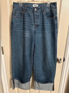 RSQ Women’s Baggy Flare & Wide Leg Sewn Rolled Cuff Jeans, Blue, Sz 29